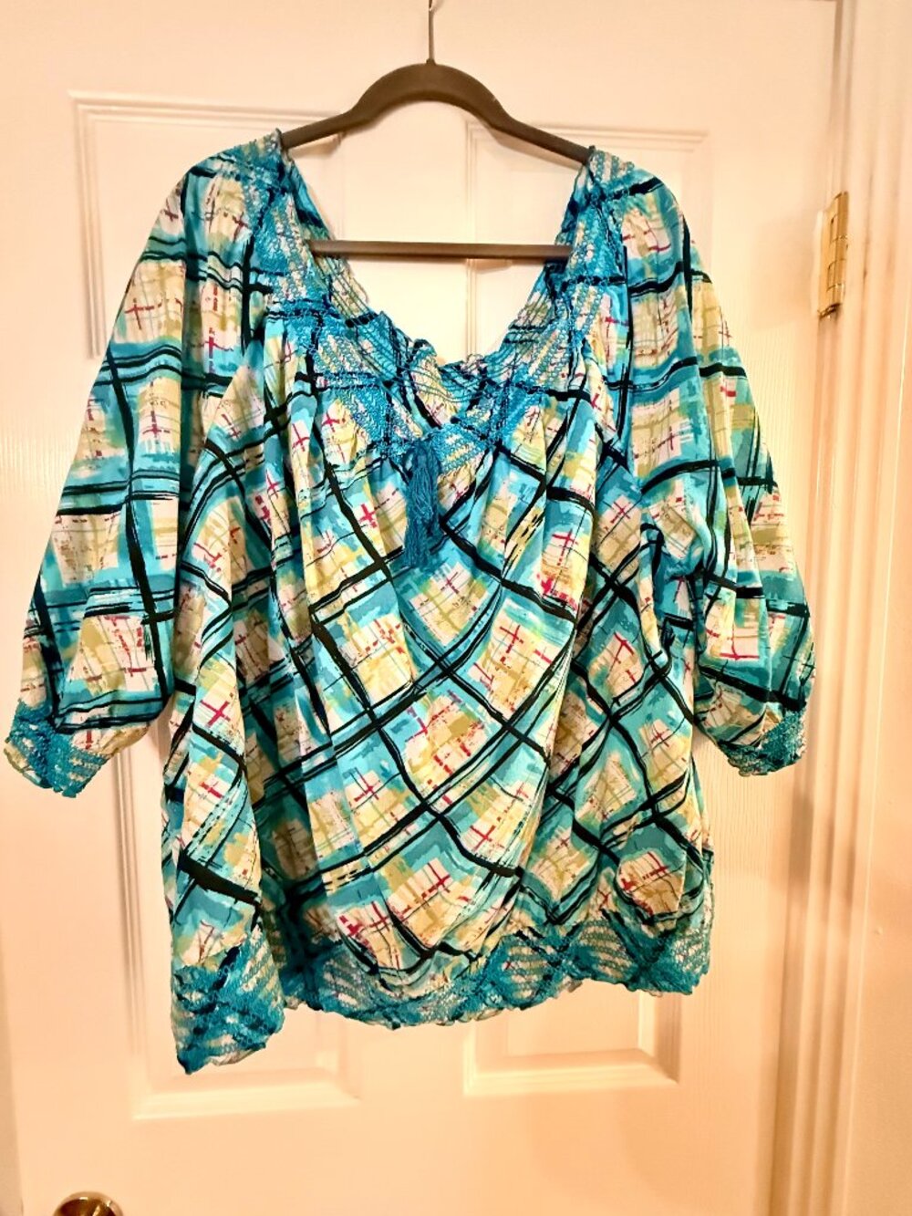 Geometric Design Peasant Blouse Plus 3X